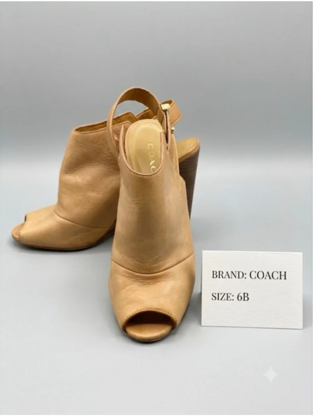 Women's COACH Tan Leather Peep Toe Wedge Heels Size 6